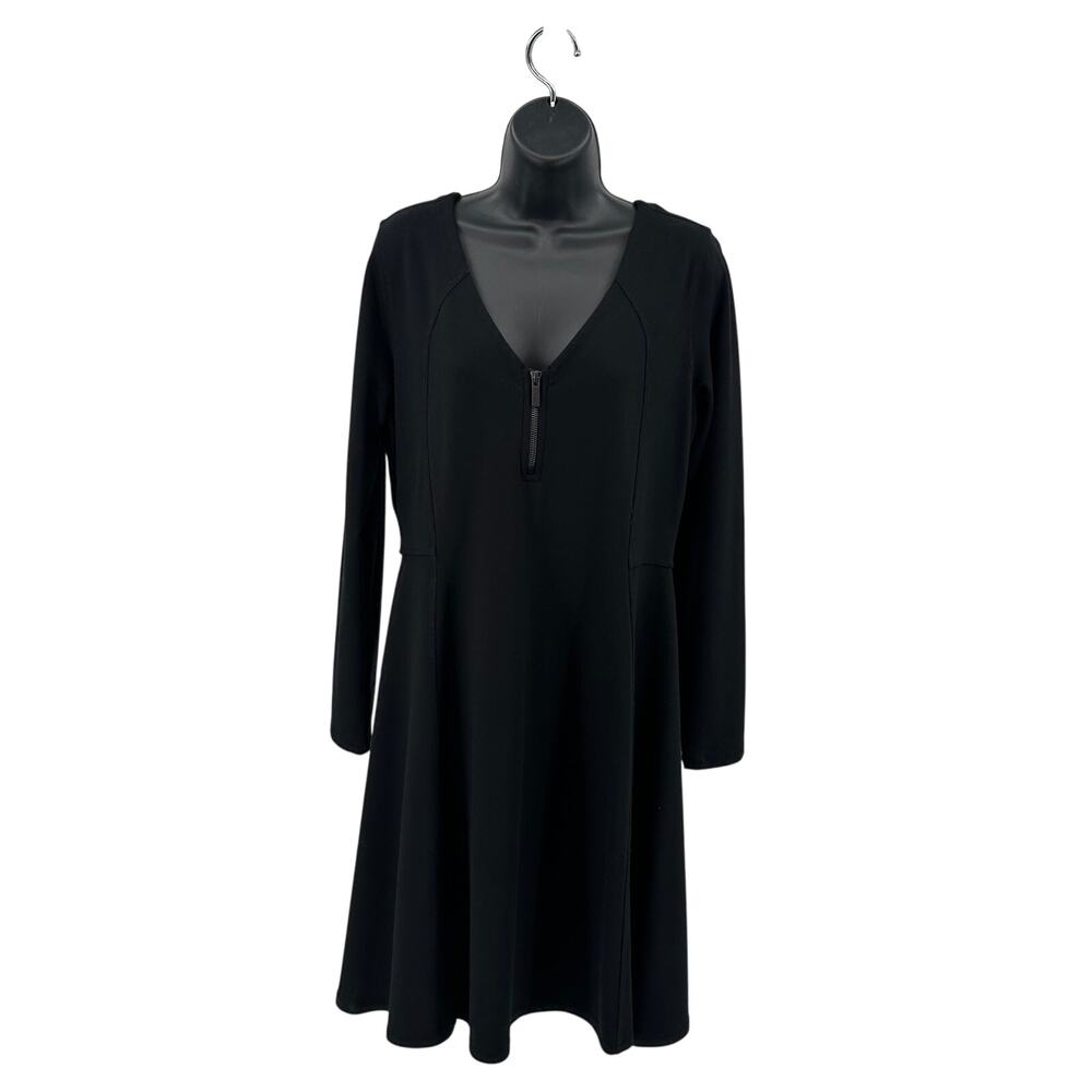 Athleta Whereupon Fit & Flare Ponte Dress WMN L Black V-neck 1/4 Zip Long Sleeve